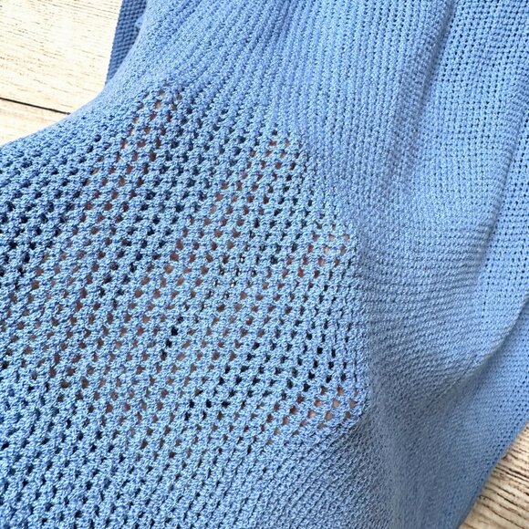 St John Blue Knit Cardigan Sweater Womens Button Front Pockets Size L Made USA - Picture 4 of 10